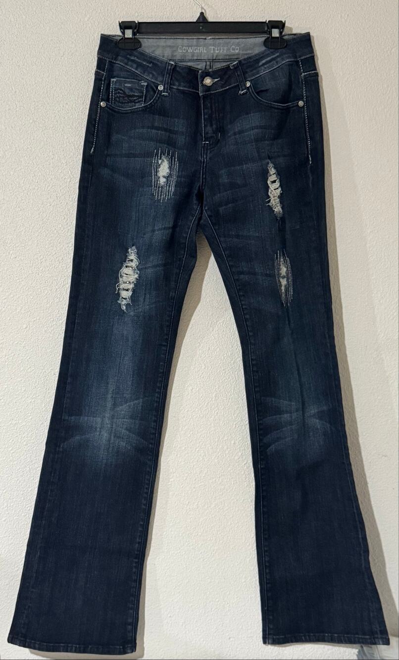 Cowgirl Tuff Co. Women's Distressed Bootcut Flare Western Jeans Size 29x35 Long